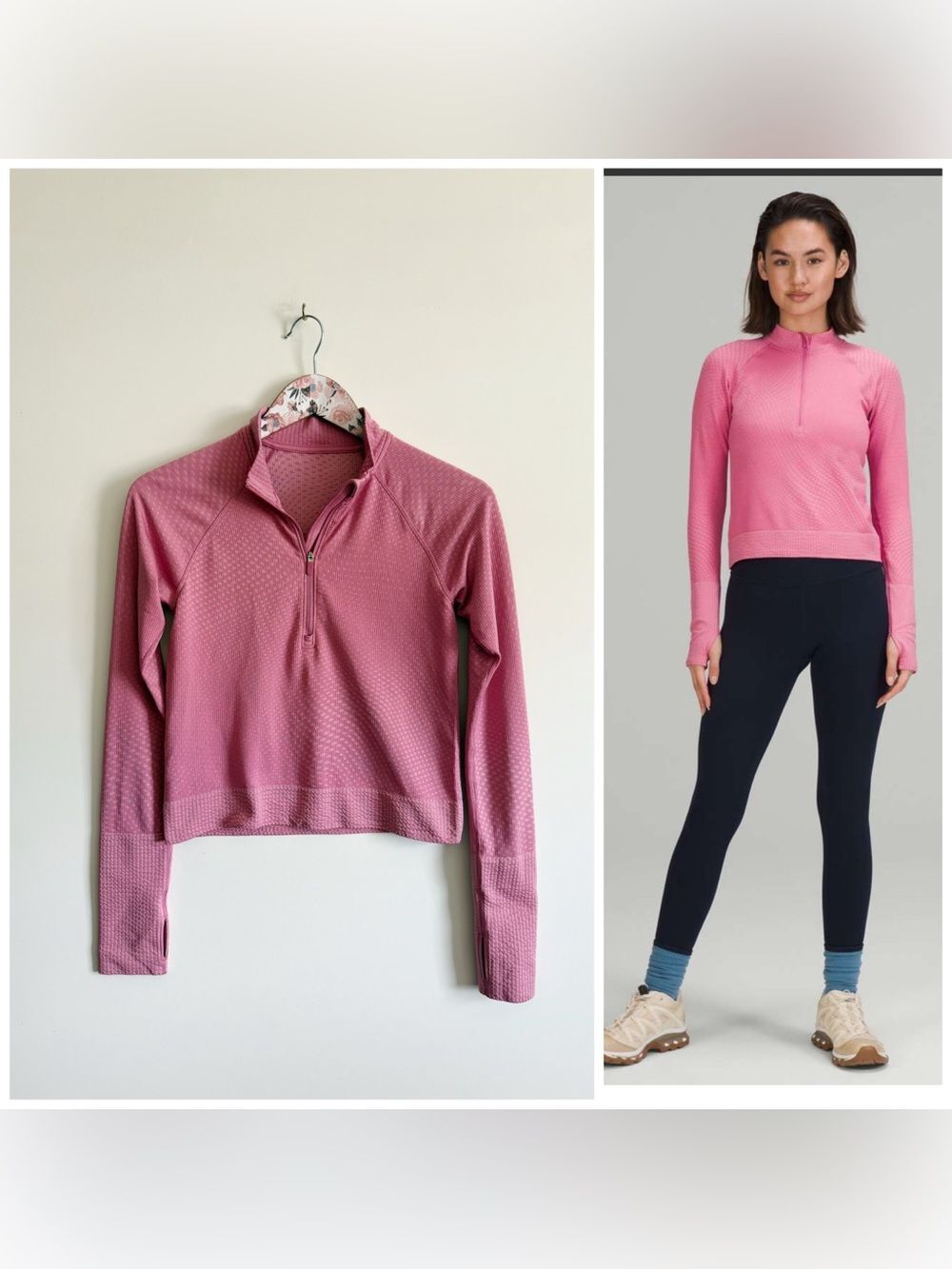 LULULEMON Rest Less Cropped Half-Zip
Grid Warp Pink Blossom / Sugar Pink